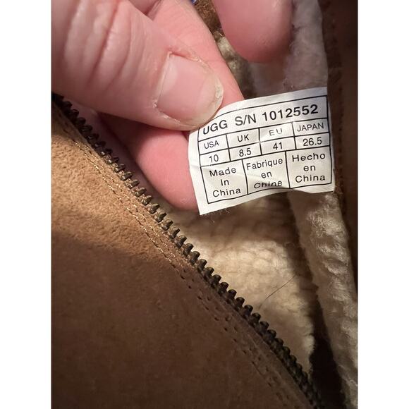 UGG Keppler Chestnut Brown Suede Moto Boots Sheep Wool Lined Heeled Sz 10 Boho - Picture 10 of 14